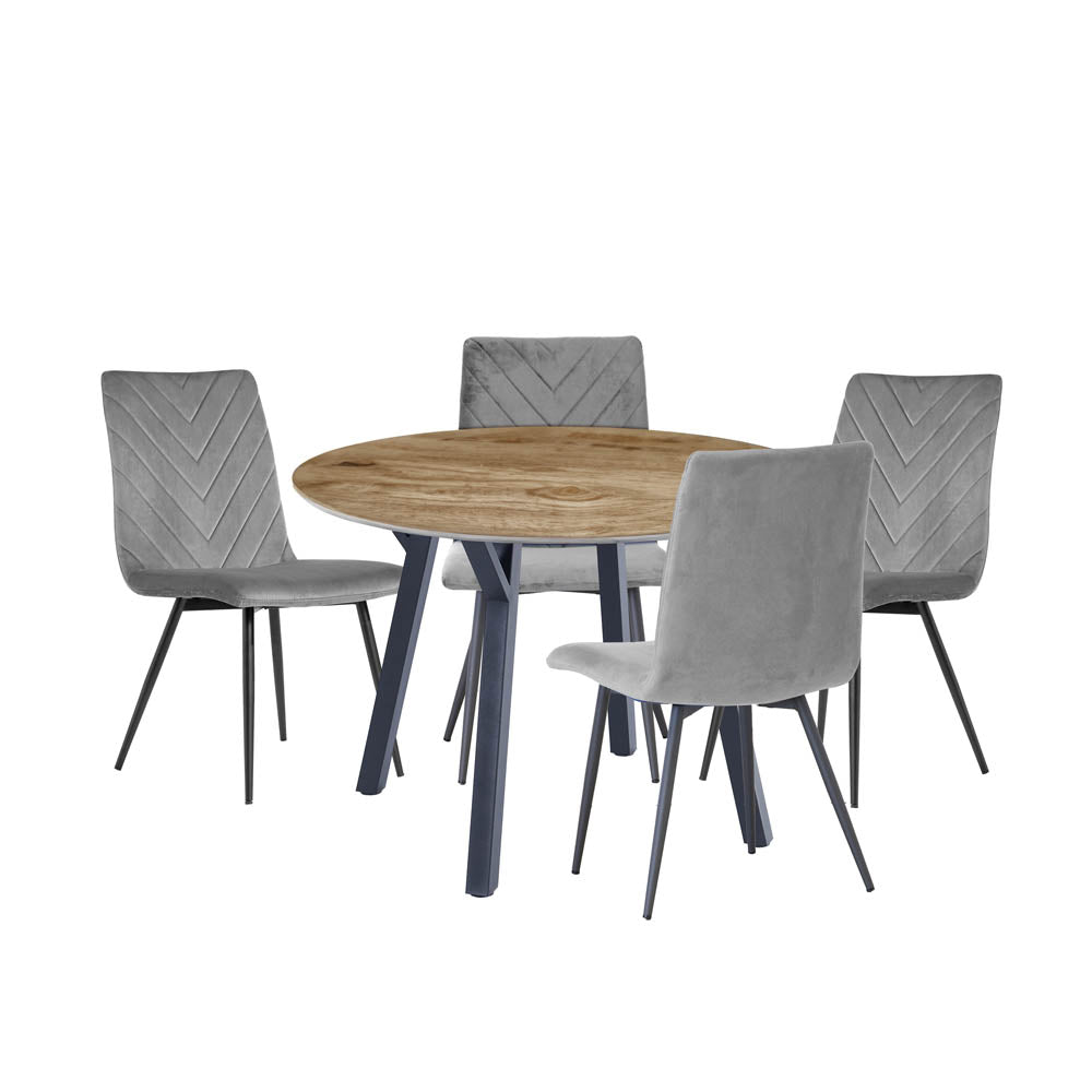 1.1m Oak Finish Round Table & 4 x CH66 Grey Chairs