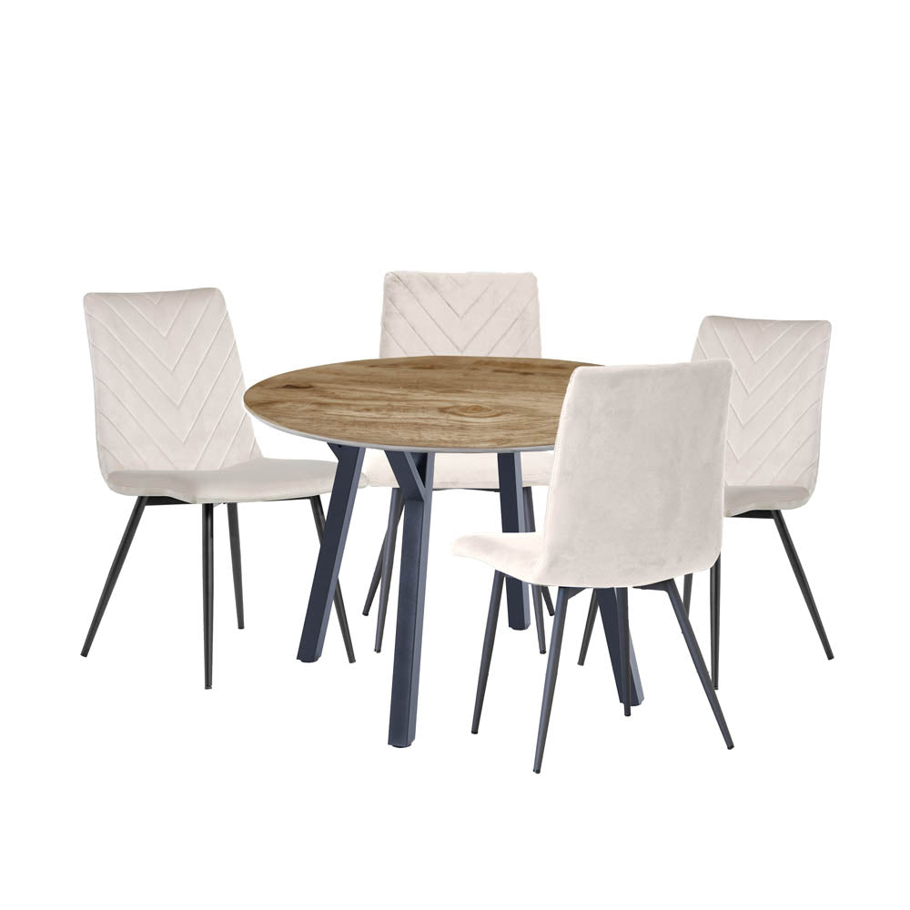 1.1m Oak Finish Round Table & 4 x CH66 Taupe Chair