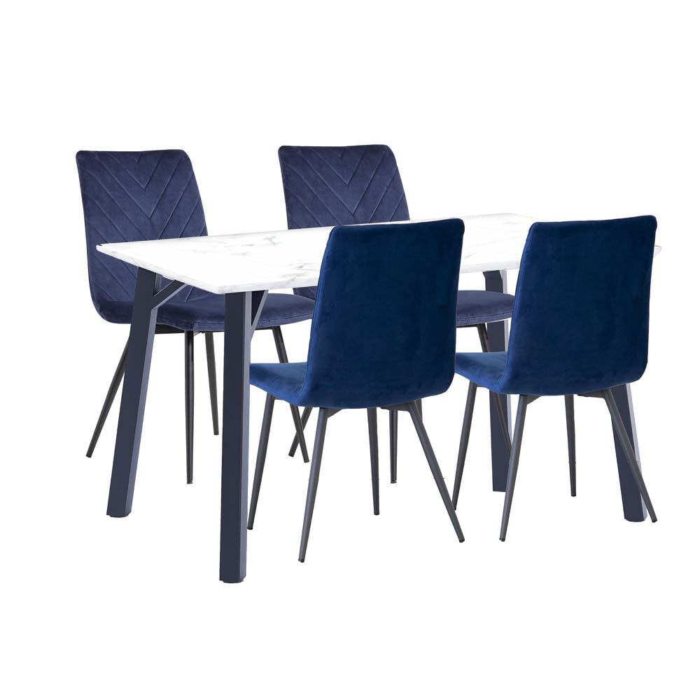 1.2m Marble Table & 4 x CH66 Blue Chairs