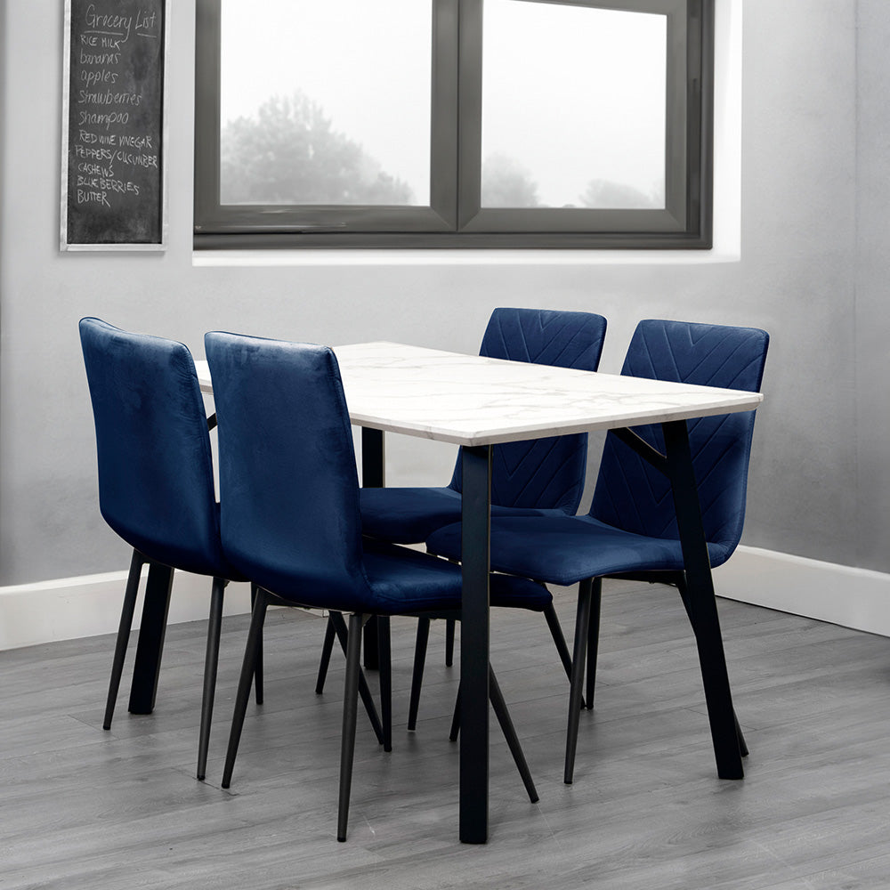 1.2m Marble Table & 4 x CH66 Blue Chairs