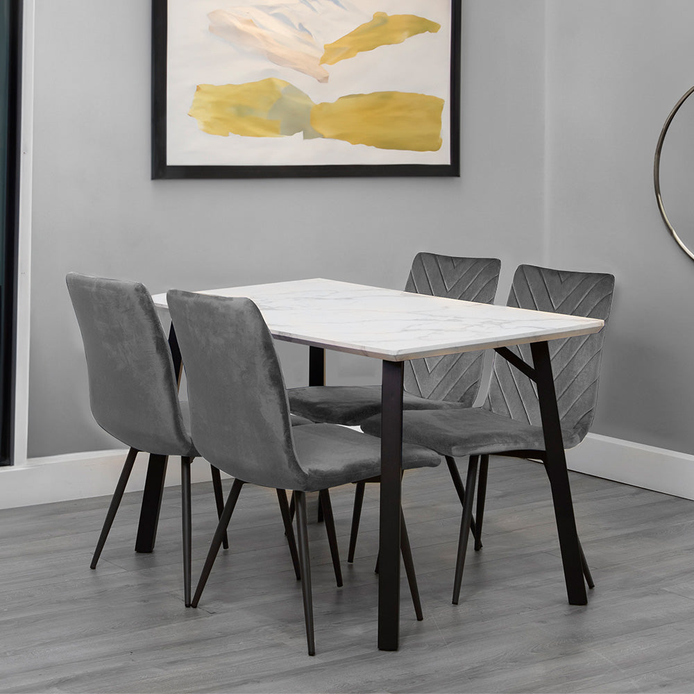 1.2m Marble Table & 4 x CH66 Grey Chairs