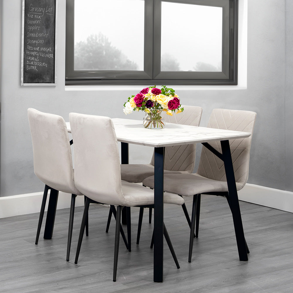 1.2m Marble Table & 4 x CH66 Taupe Chairs