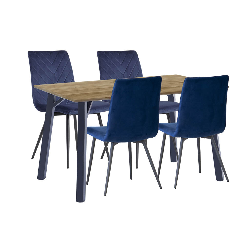 1.2m Oak Finish Table & 4 x CH66 Blue Chairs