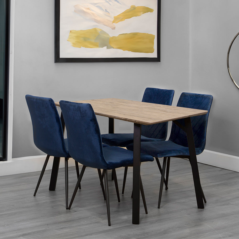 1.2m Oak Finish Table & 4 x CH66 Blue Chairs