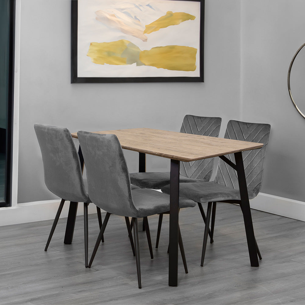1.2m Oak Finish Table & 4 x CH66 Grey Chairs