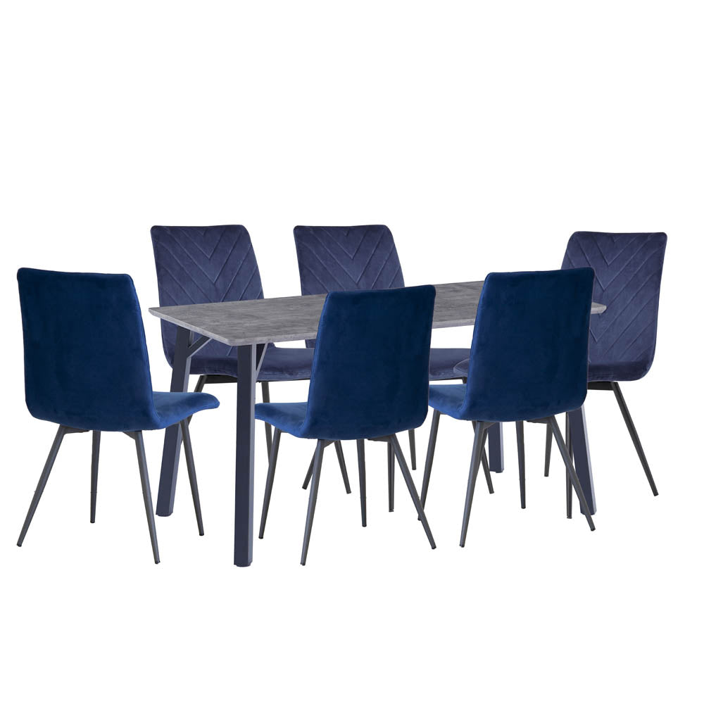 1.8m Concrete Table & 6 x CH66 Blue Chairs