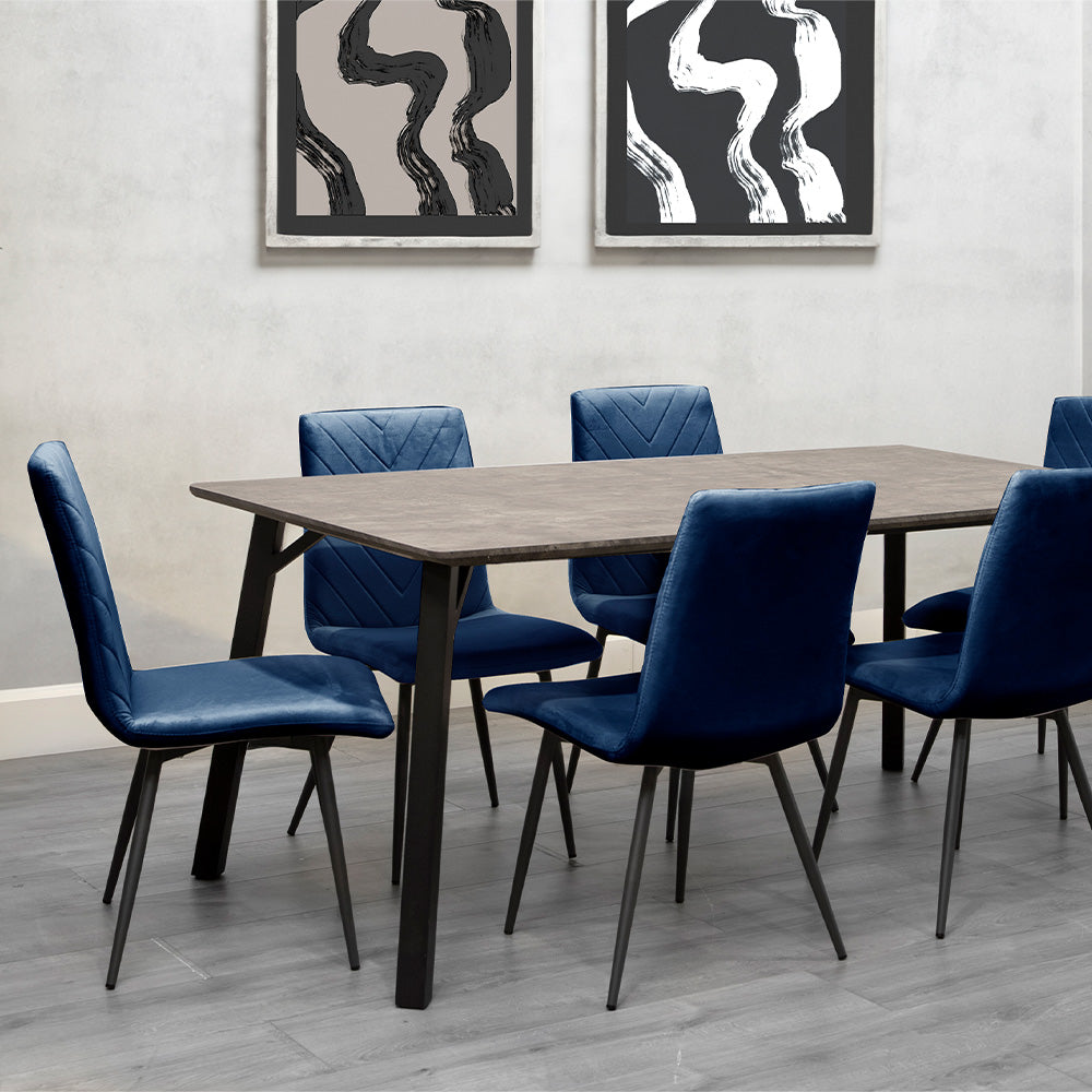 1.8m Concrete Table & 6 x CH66 Blue Chairs