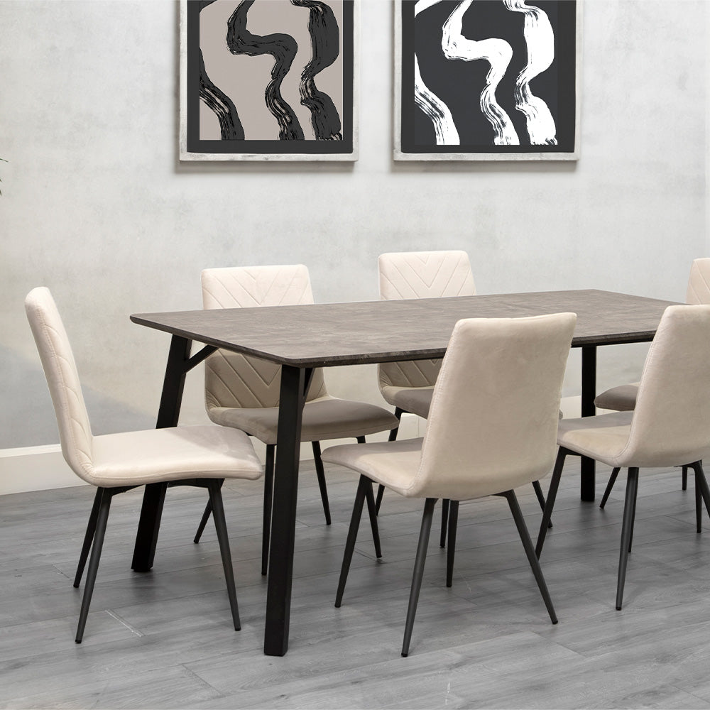 1.8m Concrete Table & 6 x CH66 Taupe Chairs