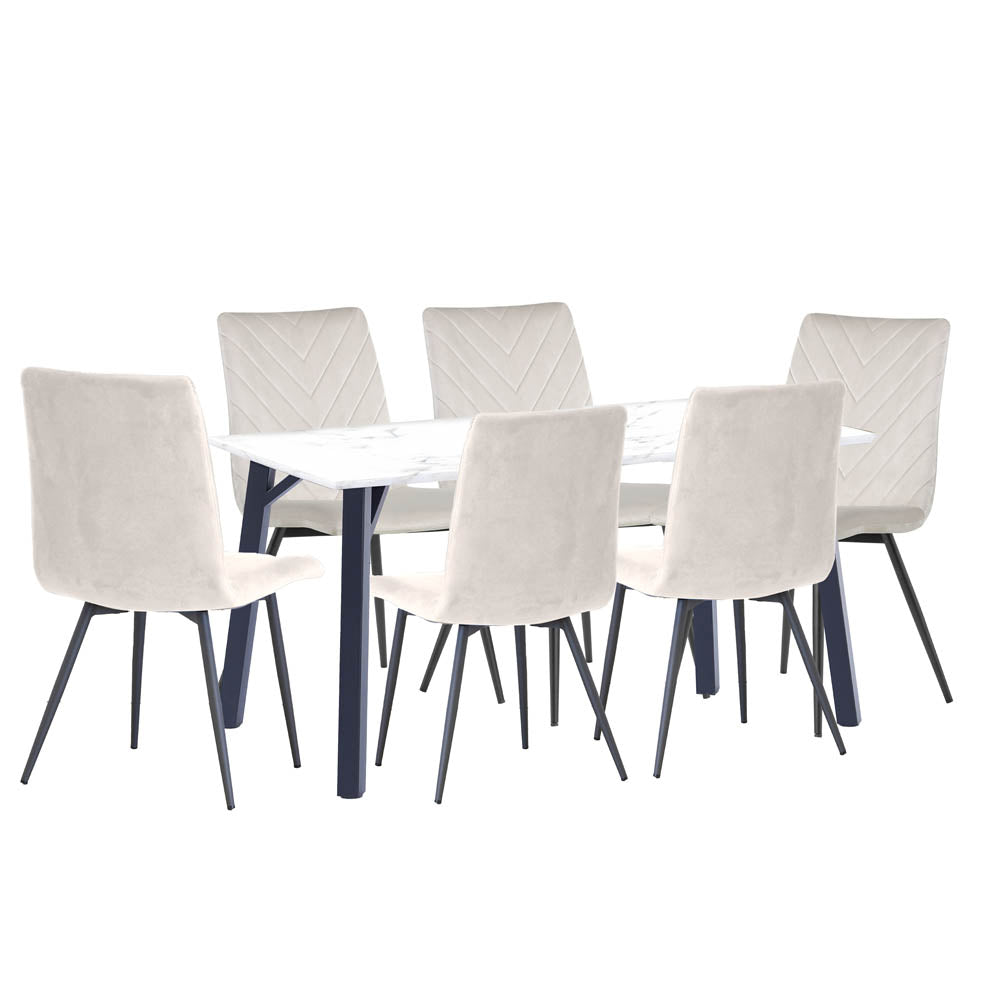 1.8m Marble Table & 6 x CH66 Taupe Chairs