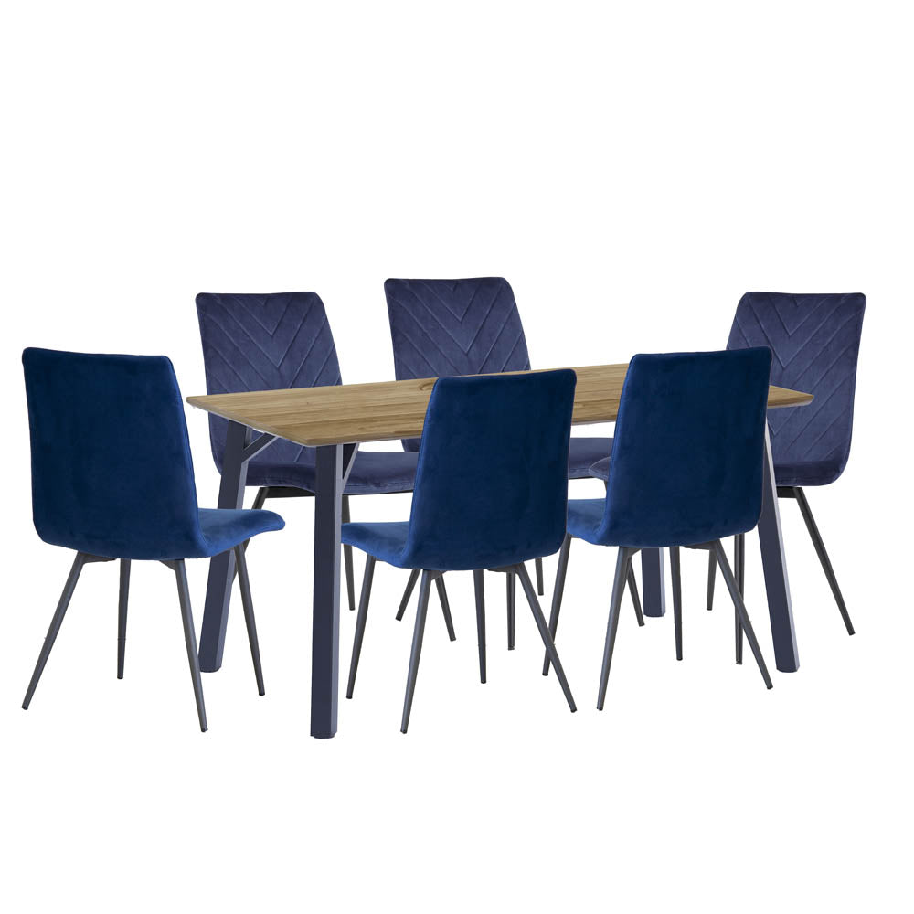 1.8m Oak Finish Table & 6 x CH66 Blue Chairs