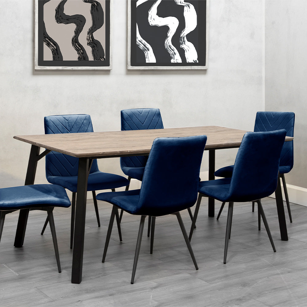 1.8m Oak Finish Table & 6 x CH66 Blue Chairs