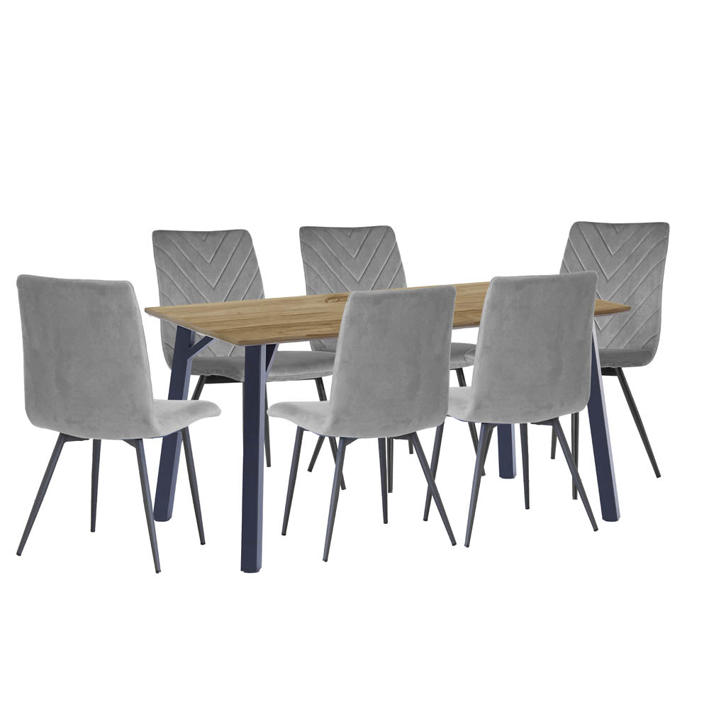1.8m Oak Finish Table & 6 x CH66 Grey Chairs