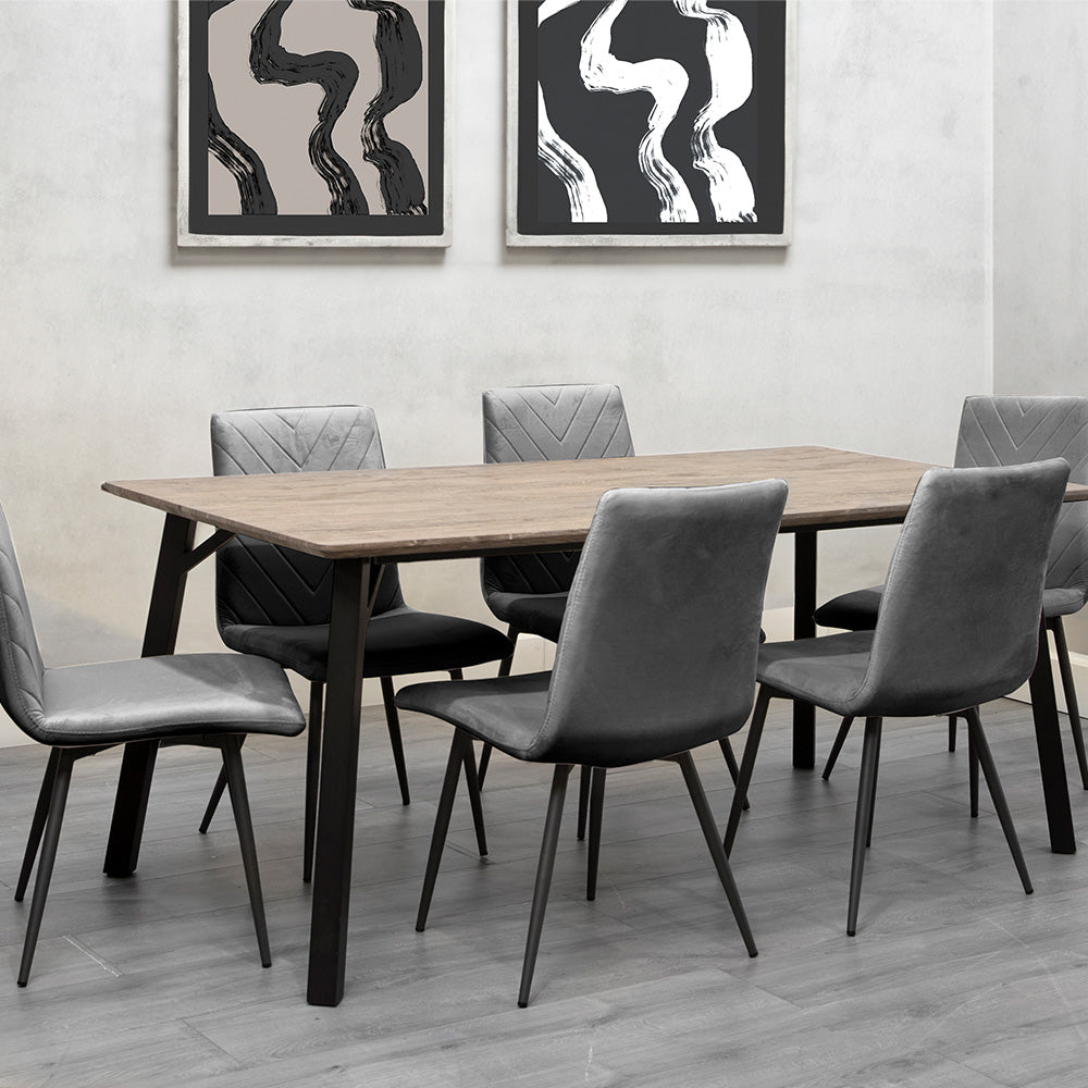 1.8m Oak Finish Table & 6 x CH66 Grey Chairs