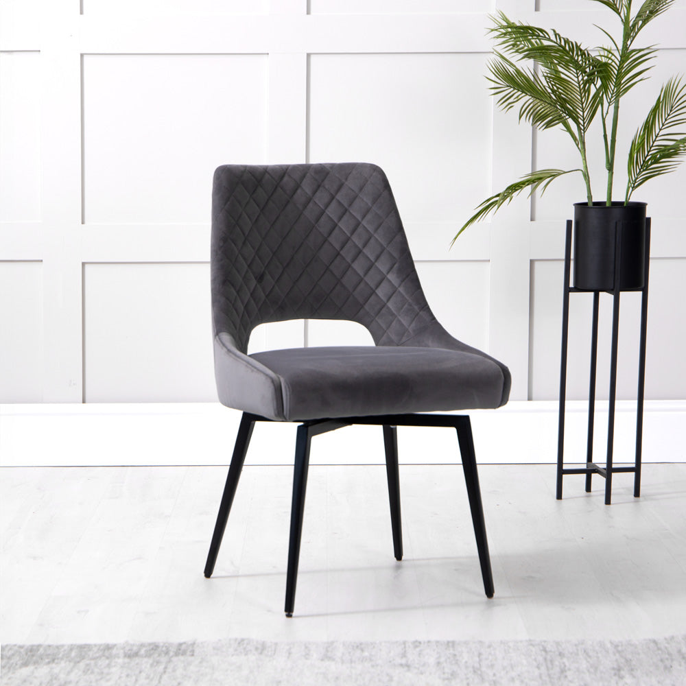 Chelford Graphite Velvet Diamond Stich Back Dining Chair