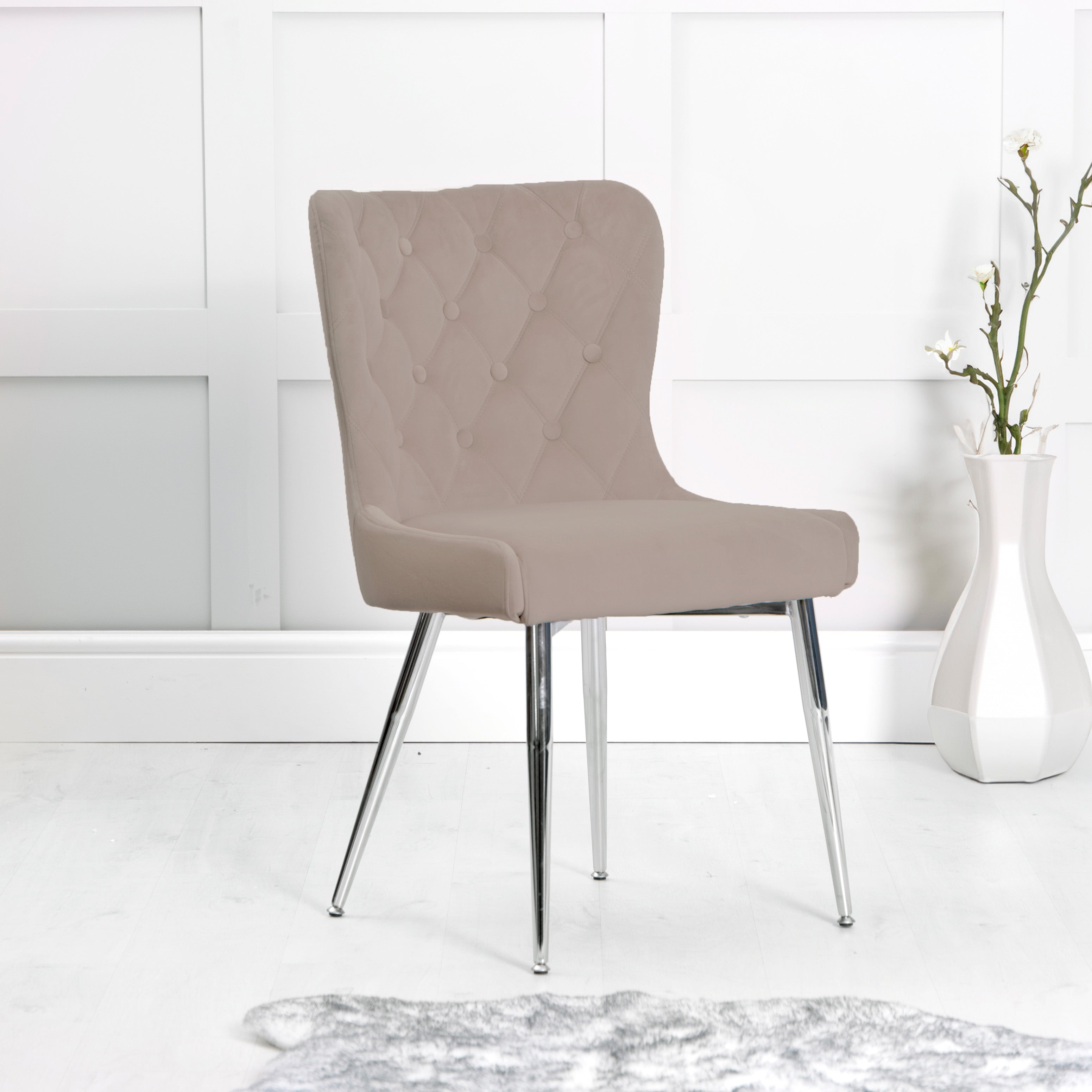 Caldecott Taupe Velvet Curved Button Back Dining Chair