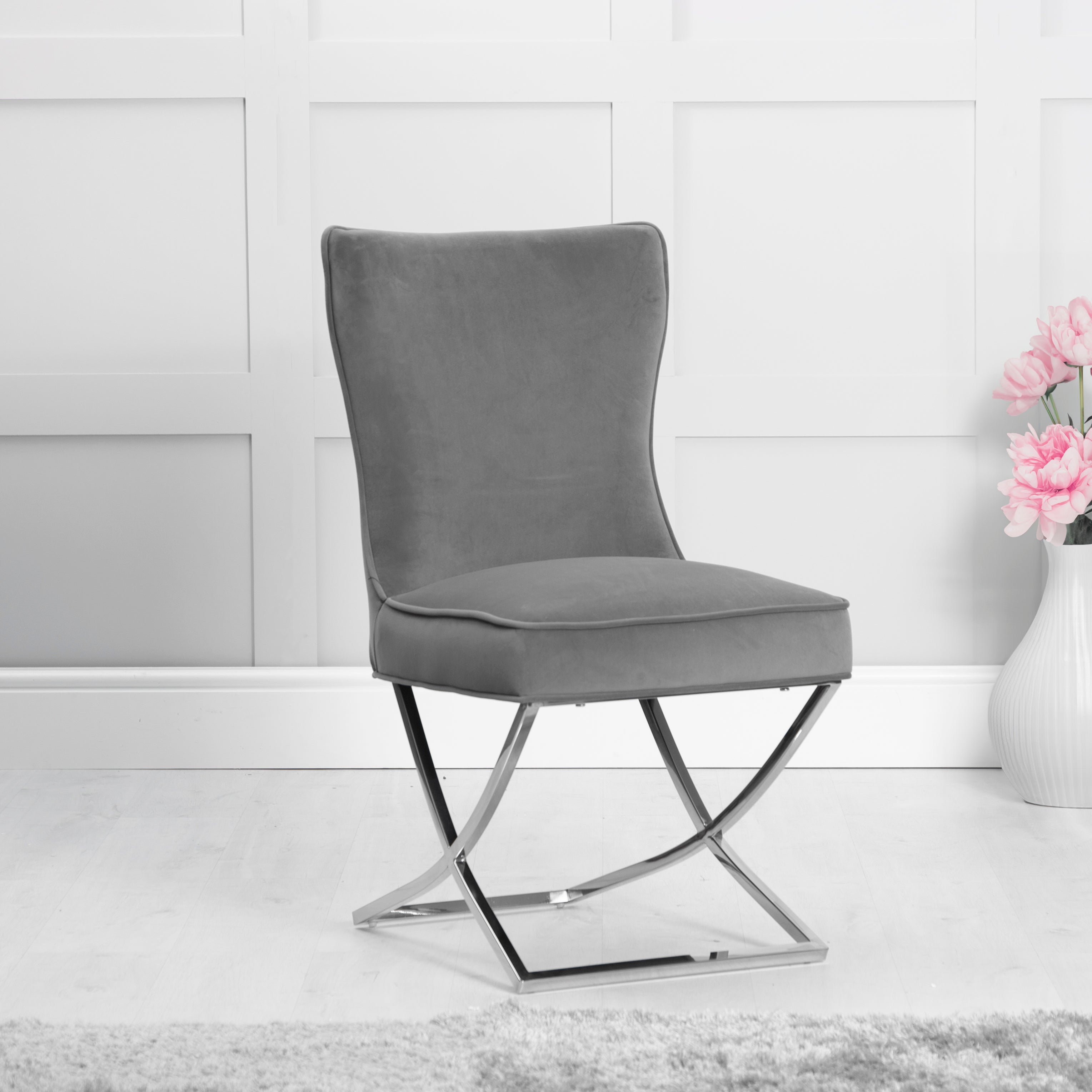 Challaston Grey Velvet Dining Chair