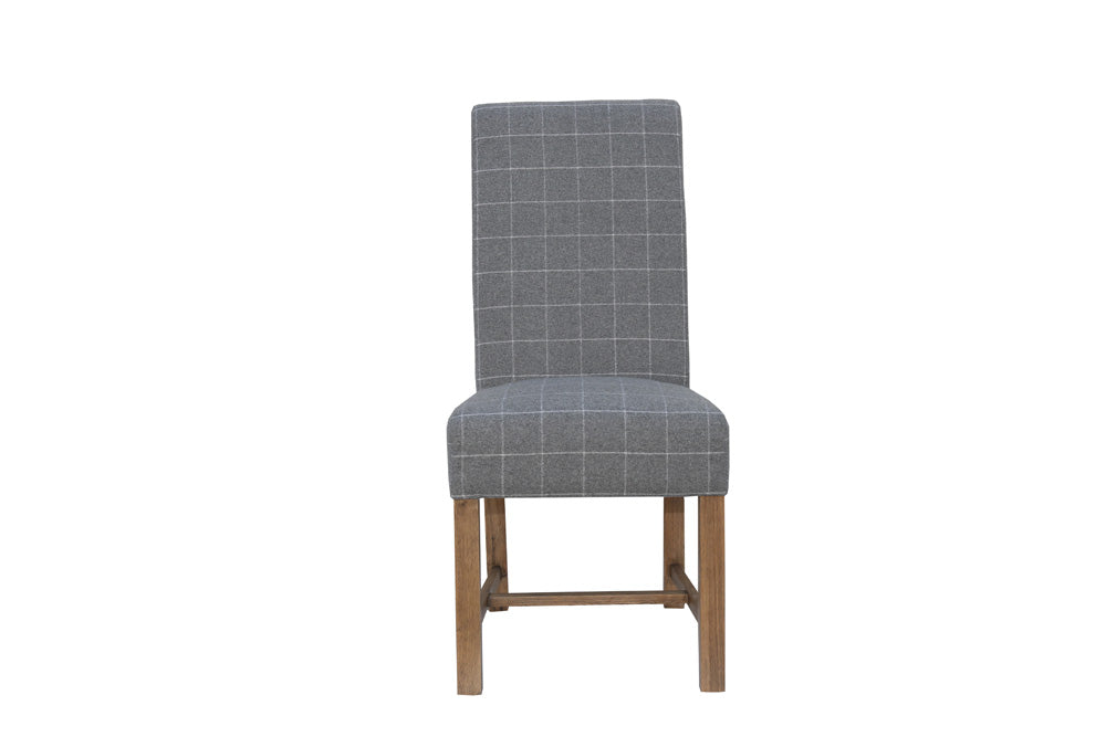 Scroll Back Dining Chair - Check Grey Wool