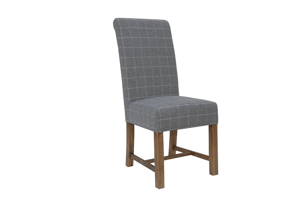 Scroll Back Dining Chair - Check Grey Wool