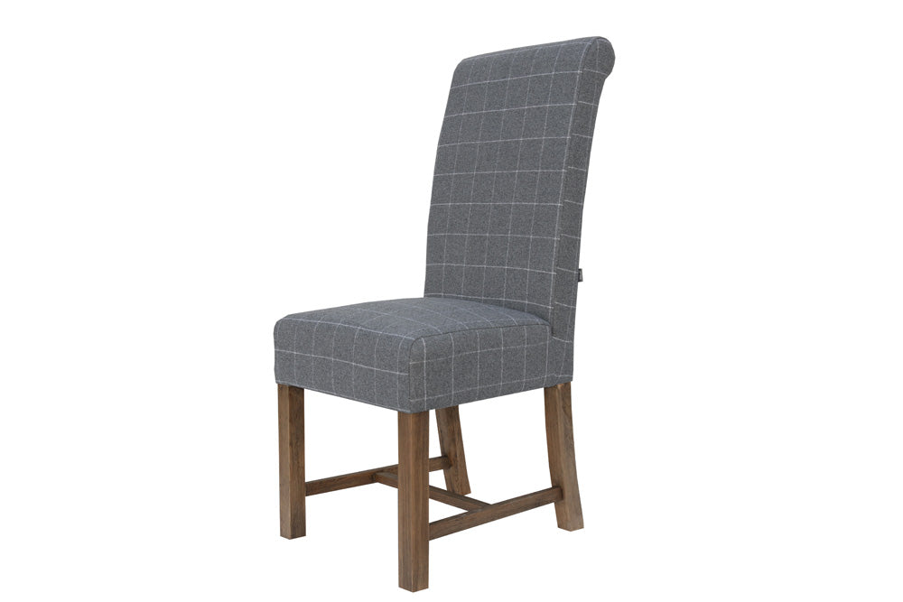 Scroll Back Dining Chair - Check Grey Wool
