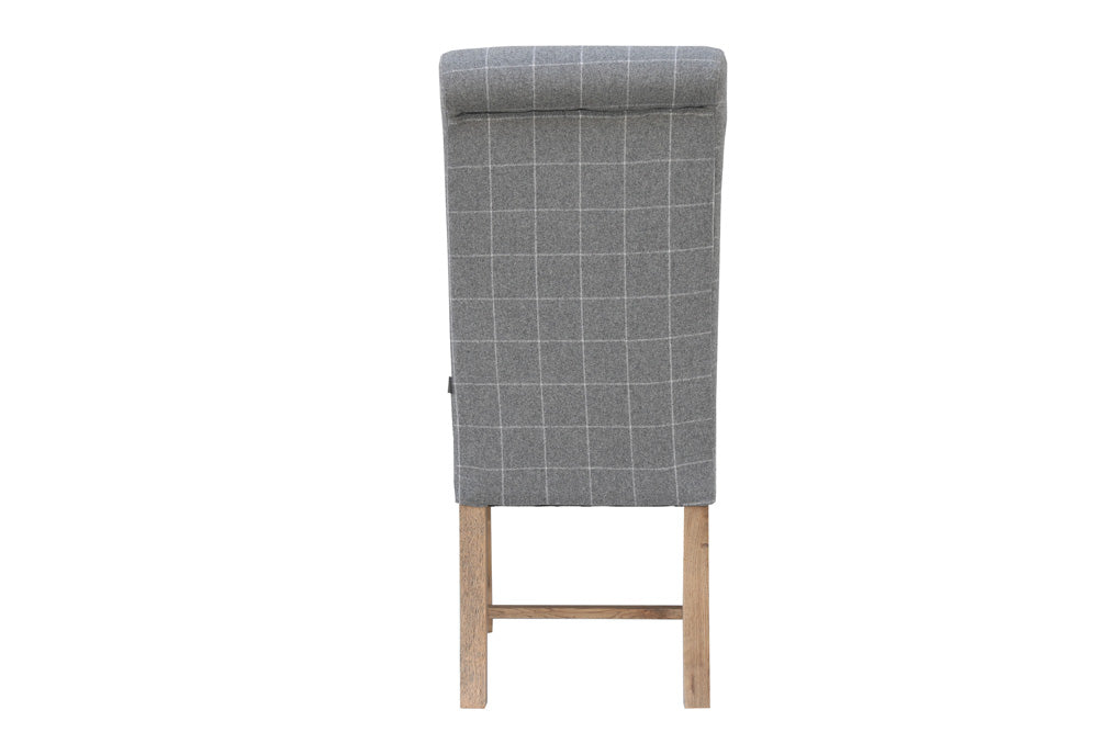 Scroll Back Dining Chair - Check Grey Wool
