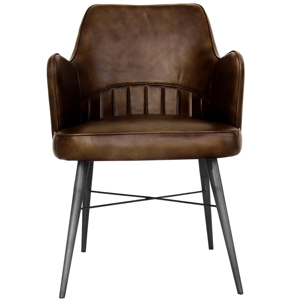 Shoreditch Industrial Brown High Back Leather & Iron Dining Chair