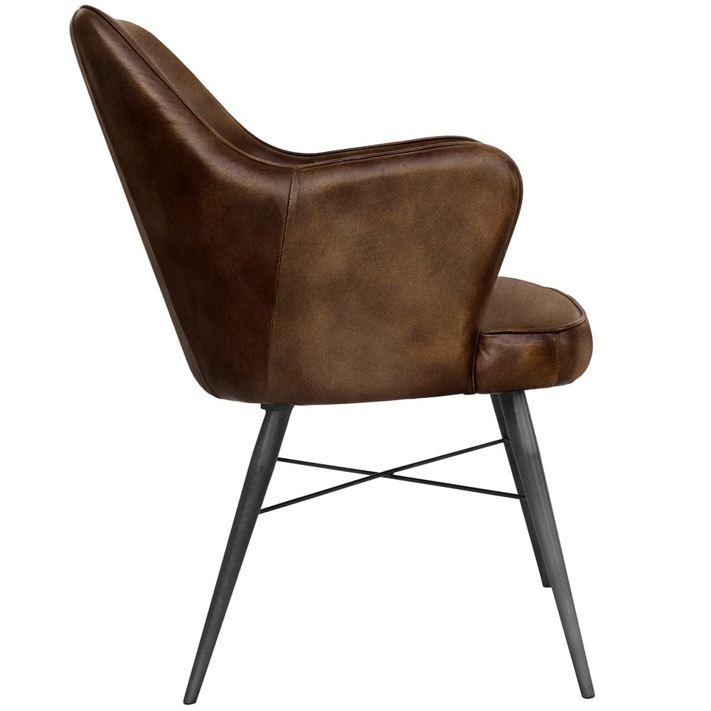 Shoreditch Industrial Brown High Back Leather & Iron Dining Chair