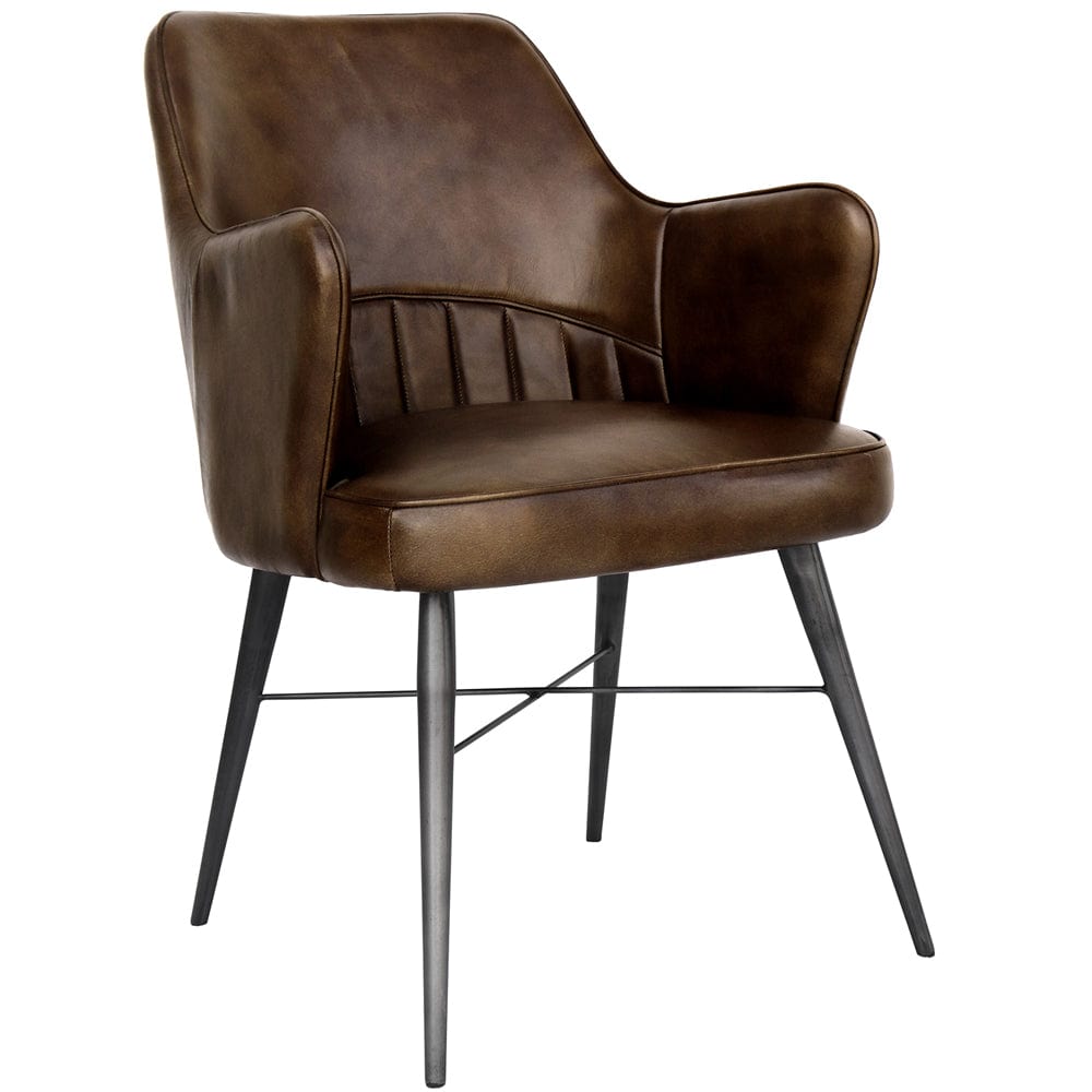 Shoreditch Industrial Brown High Back Leather & Iron Dining Chair