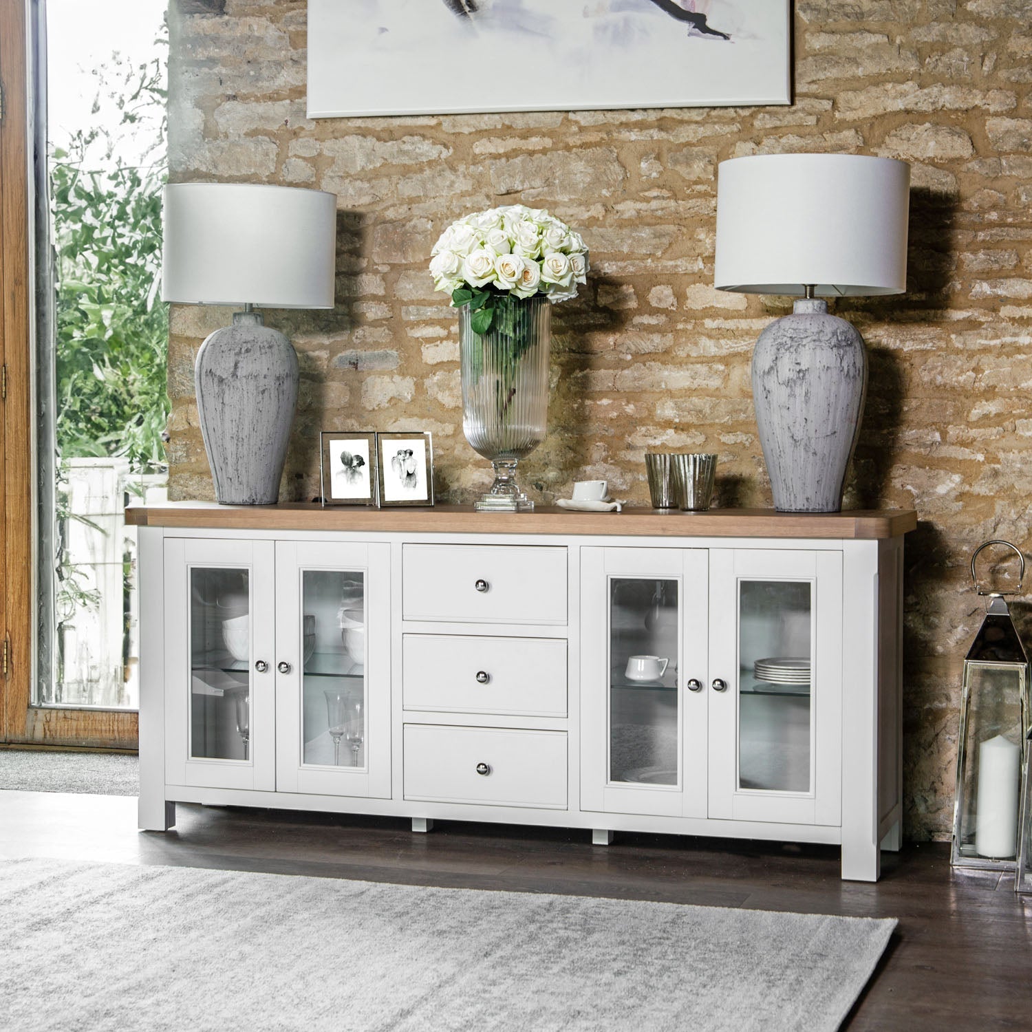 Dorset White Painted Oak 4 Door Extra Large Sideboard