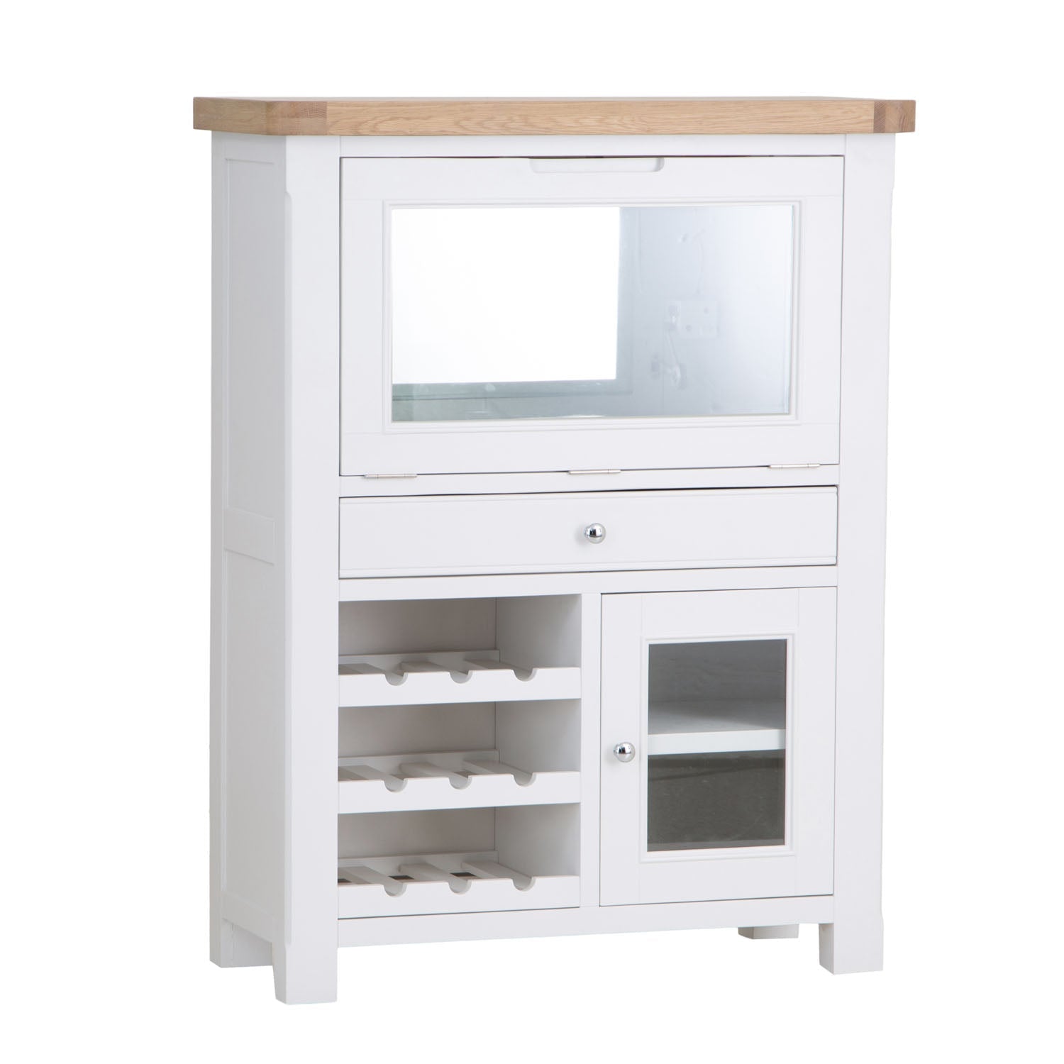 Dorset White Painted Oak Drinks Cabinet with Wine Rack