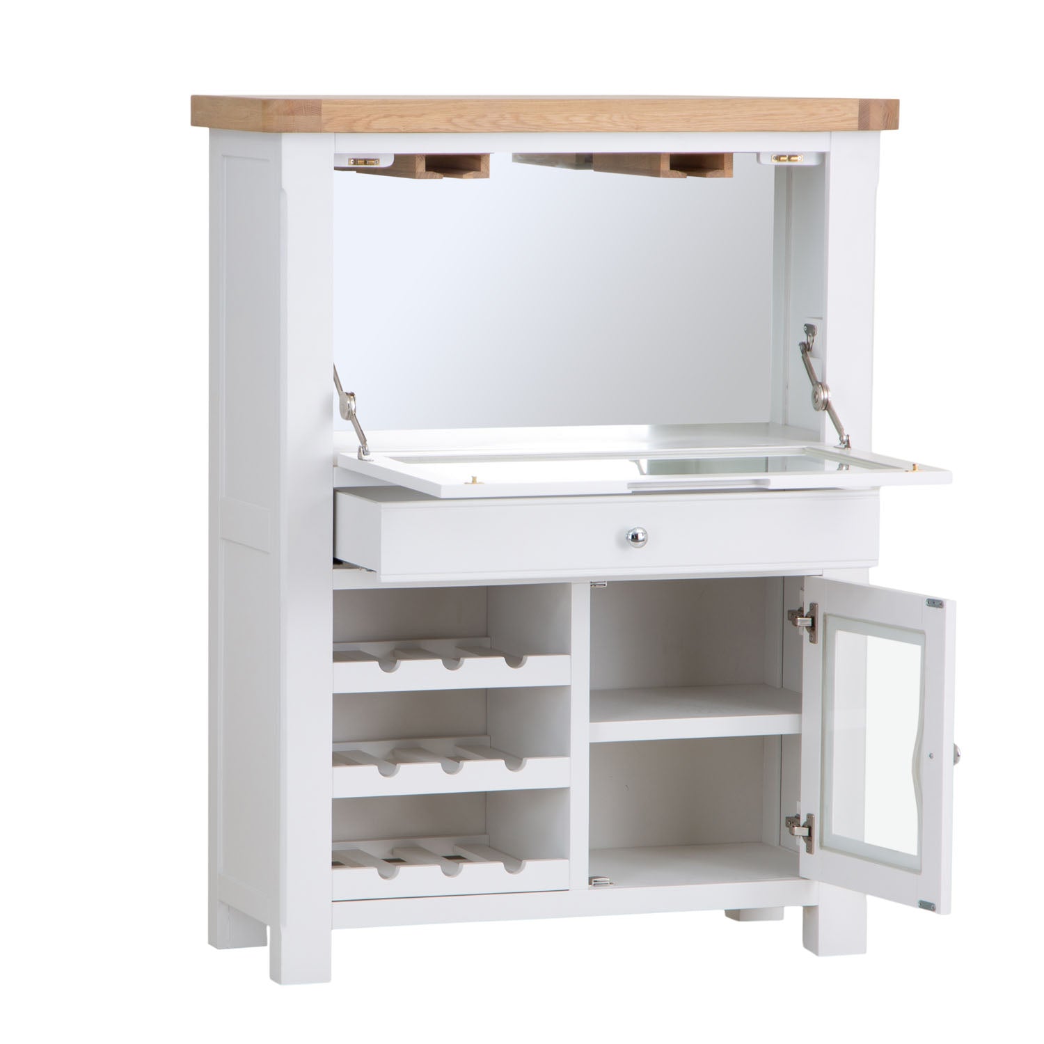 Dorset White Painted Oak Drinks Cabinet with Wine Rack