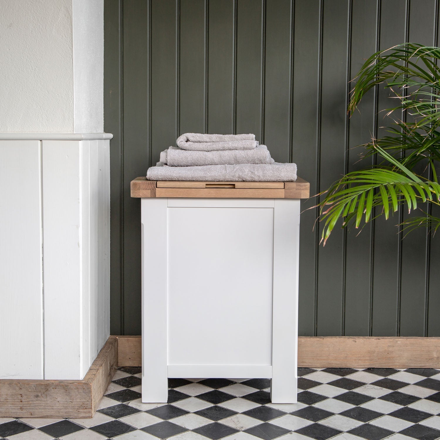 Dorset White Painted Oak Laundry Basket