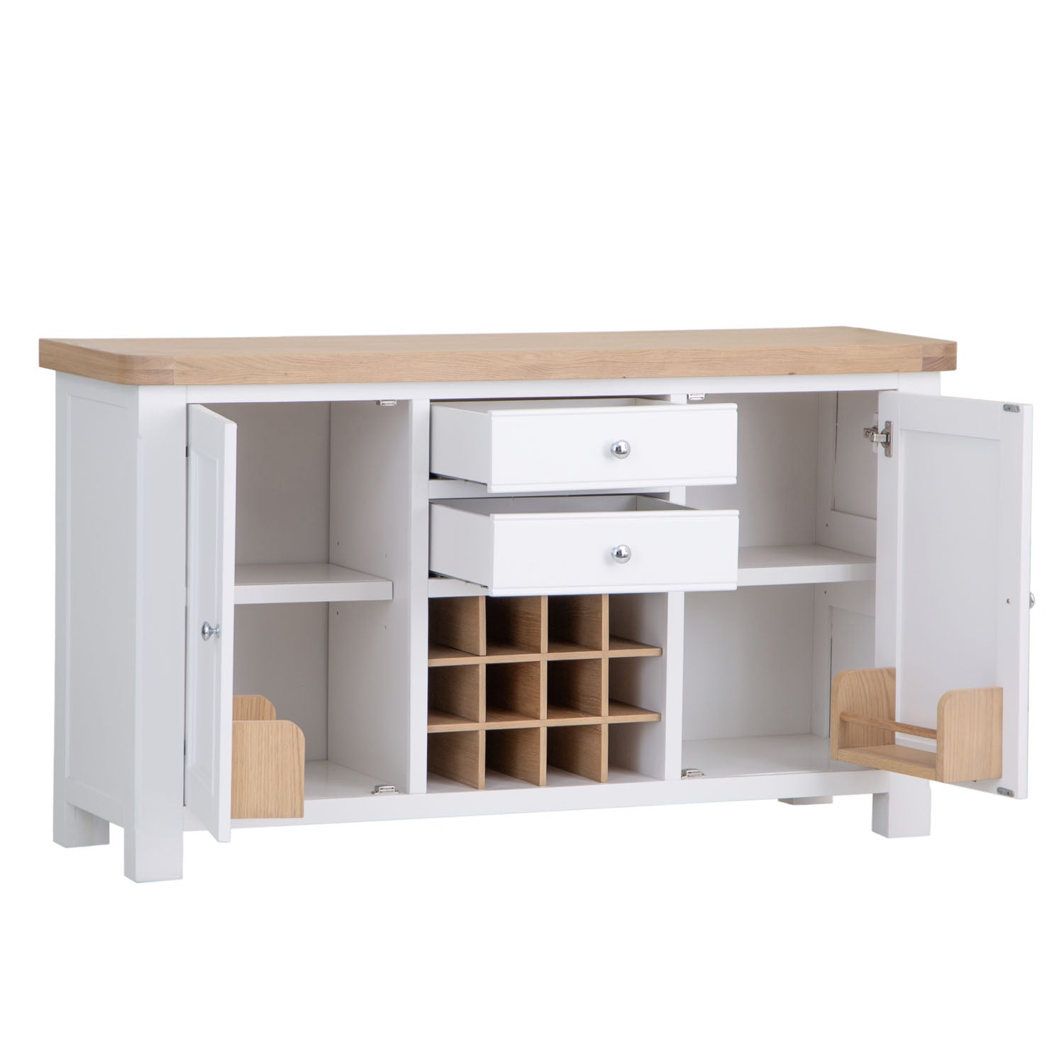 Dorset White Painted Oak Large Sideboard Wine Rack