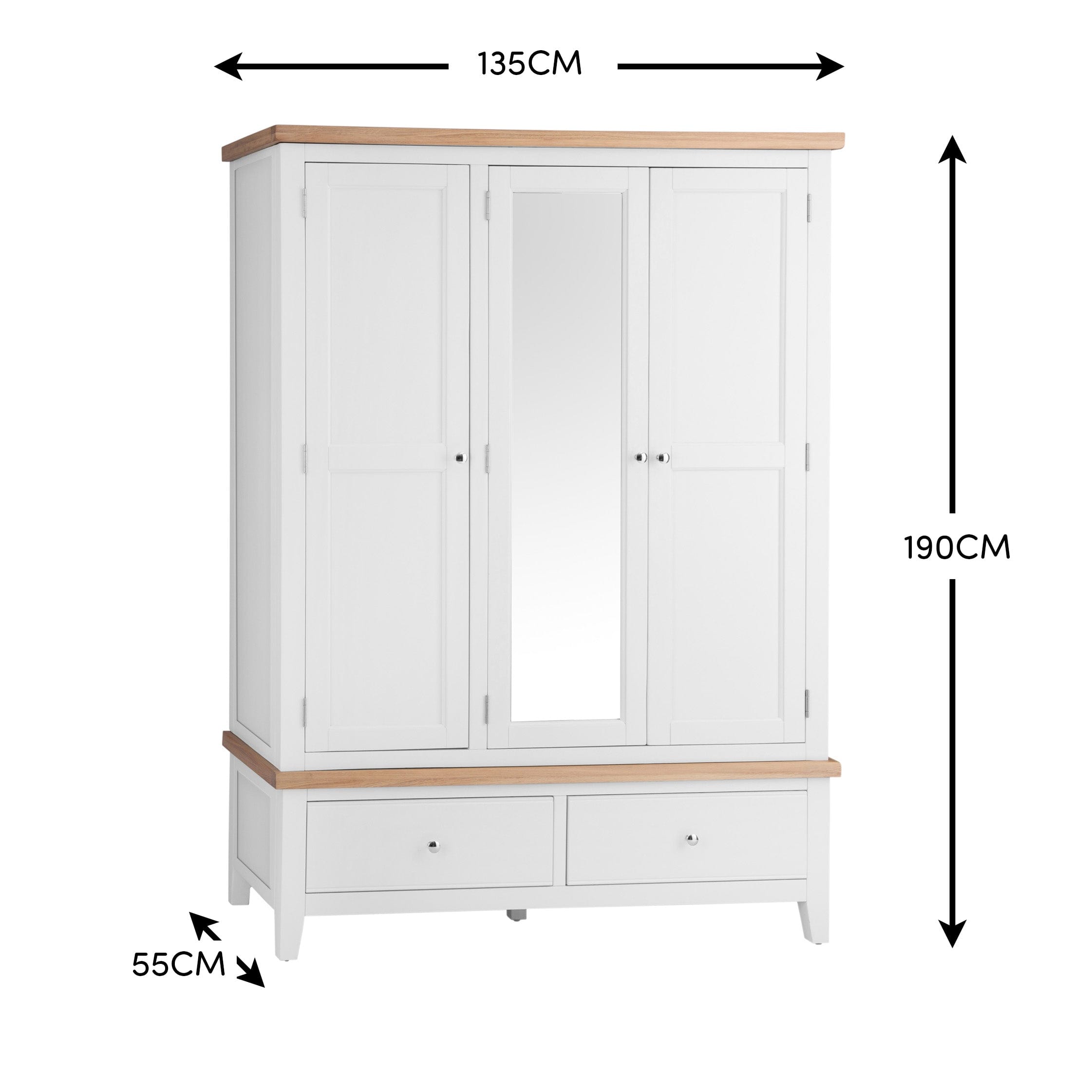 Eaton White Painted Oak 3 Door Wardrobe