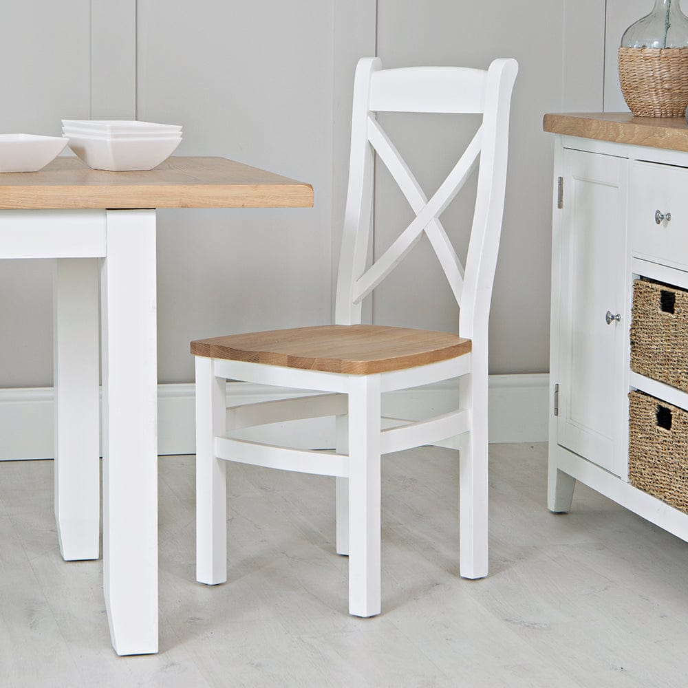 Eaton White Painted Oak Cross Back Dining Chair Wooden Seat
