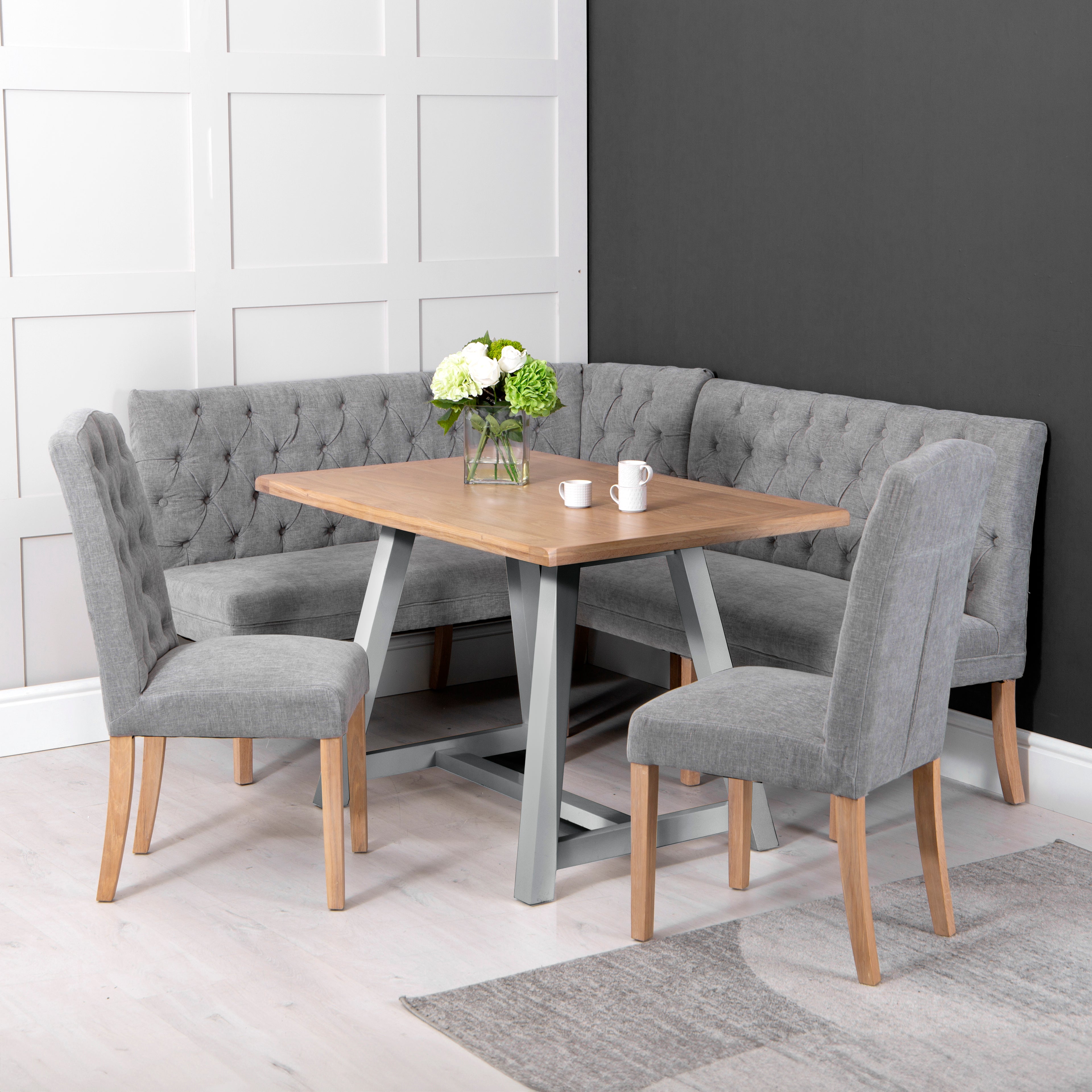 Carrington Grey 150cm Left Hand Button Back Dining Bench
