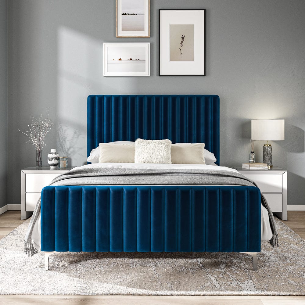 Carloway Royal Blue Velvet Double Upholstered Bed Frame