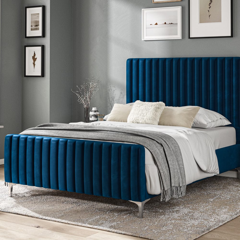 Carloway Royal Blue Velvet Double Upholstered Bed Frame