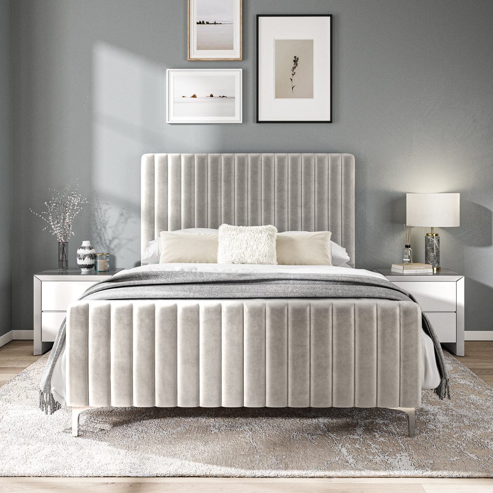 Carloway Silver Velvet Double Upholstered Bed Frame
