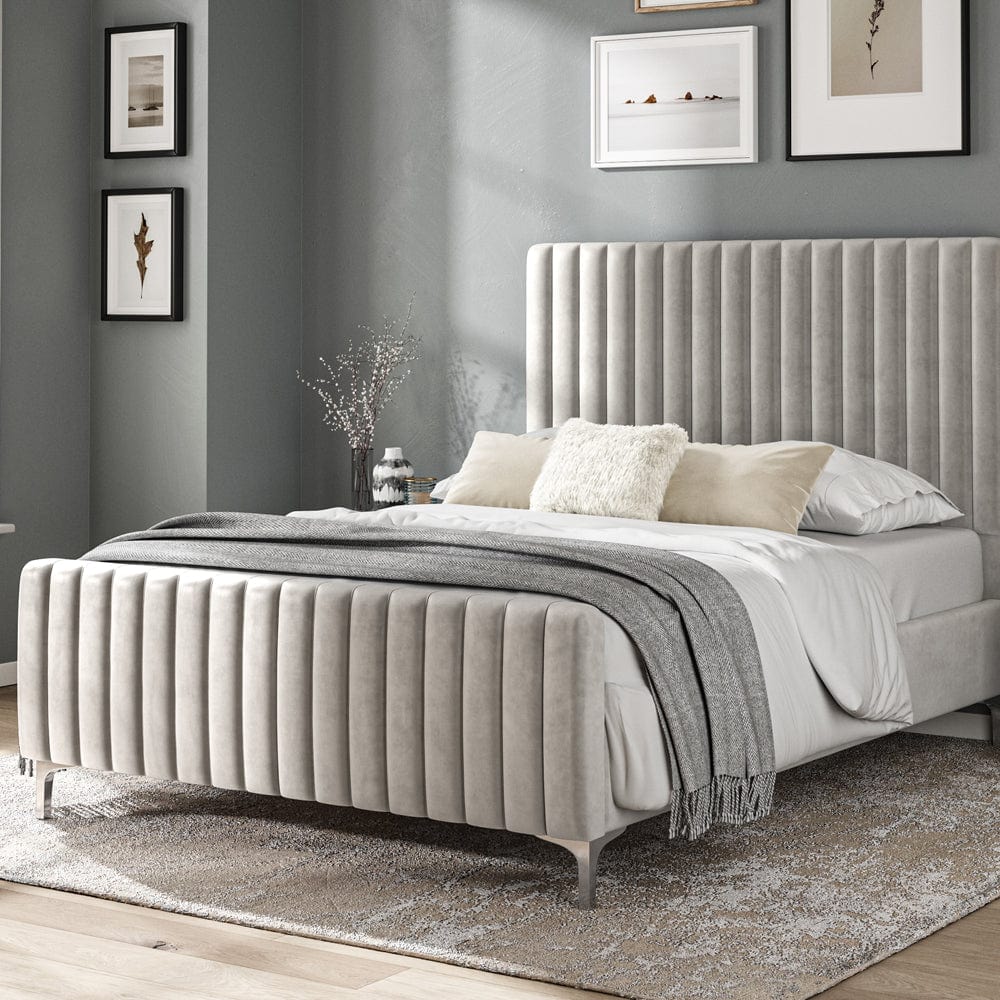 Carloway Silver Velvet Double Upholstered Bed Frame