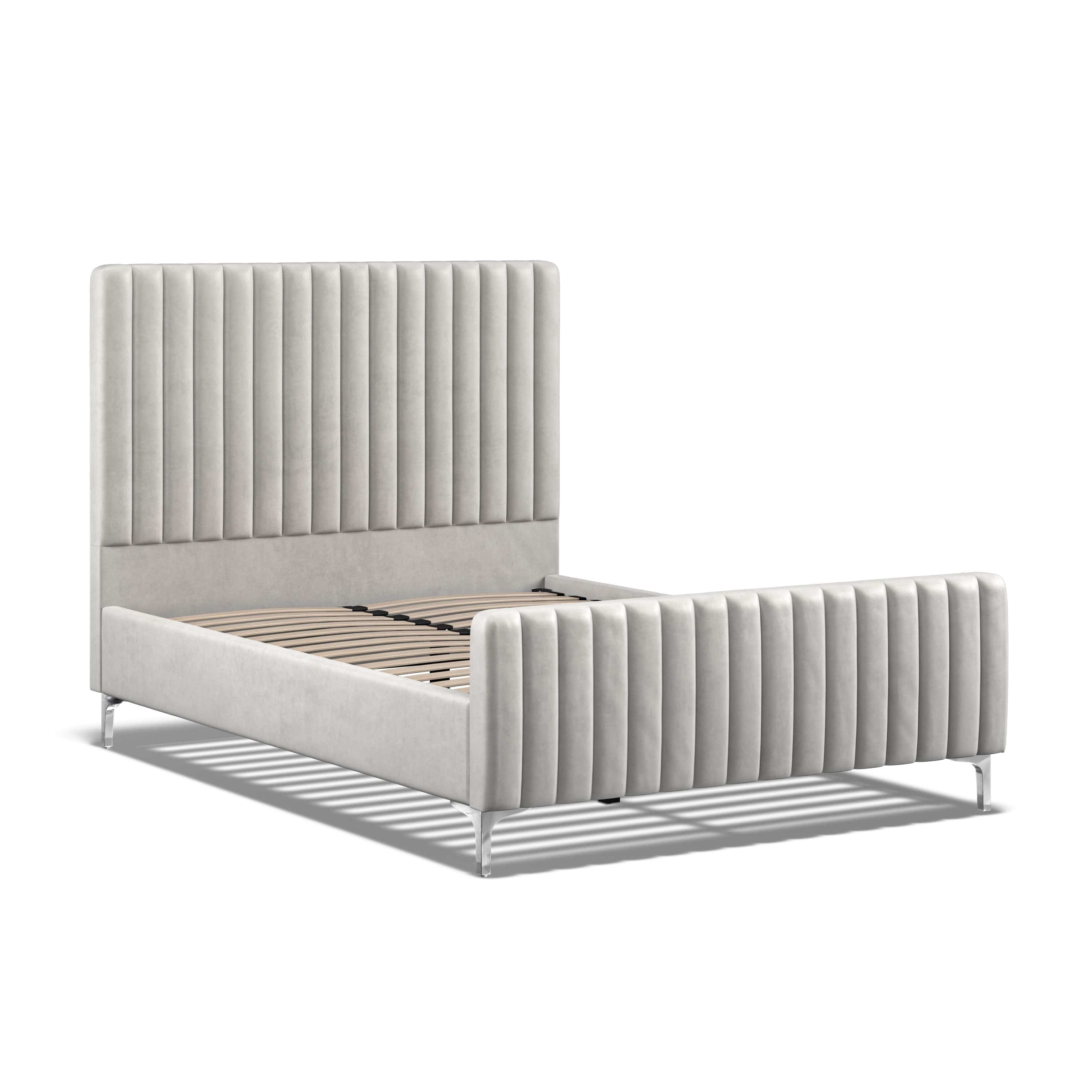 Carloway Silver Velvet Double Upholstered Bed Frame