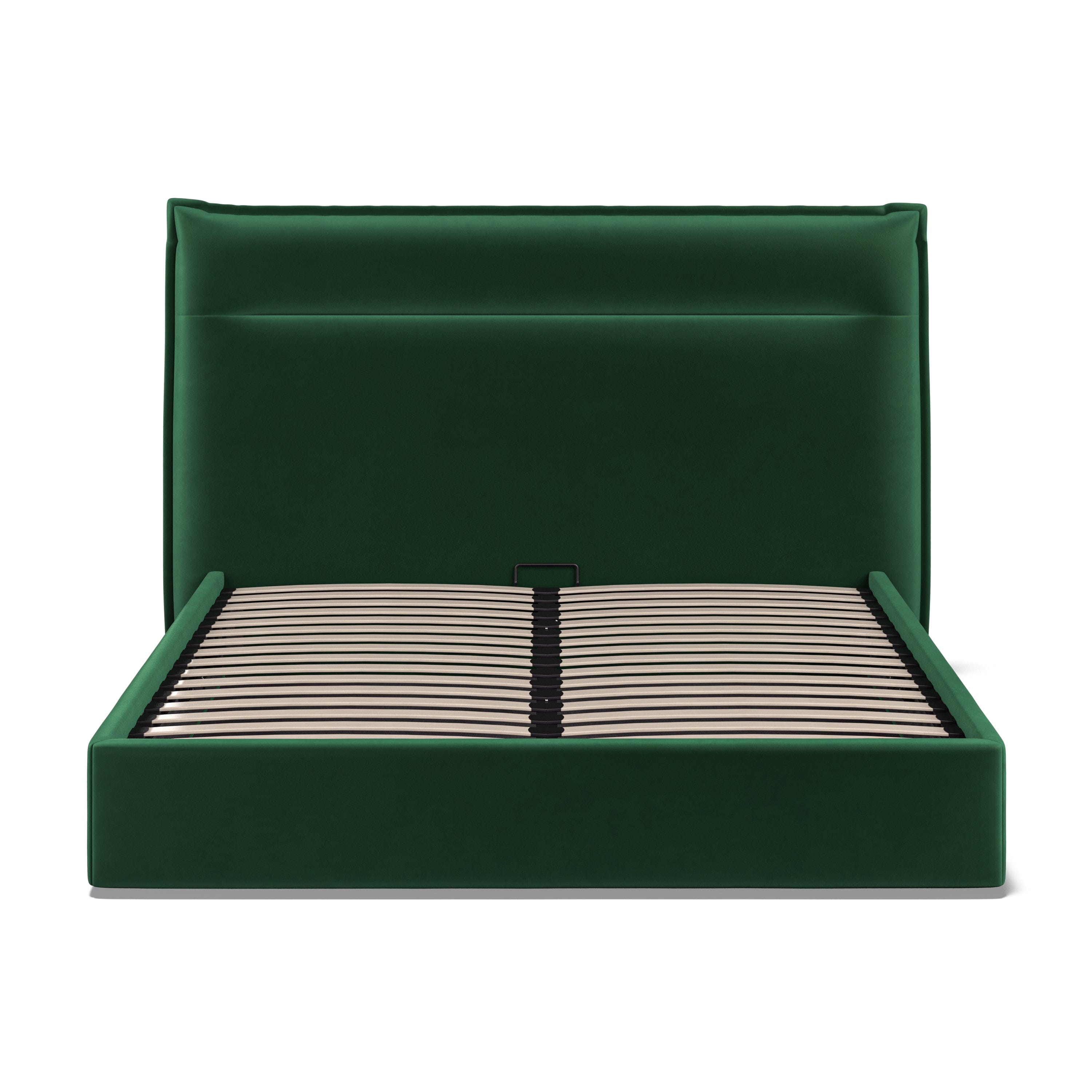 Kenmore Green Velvet King Size Upholstered Ottoman Bed Frame