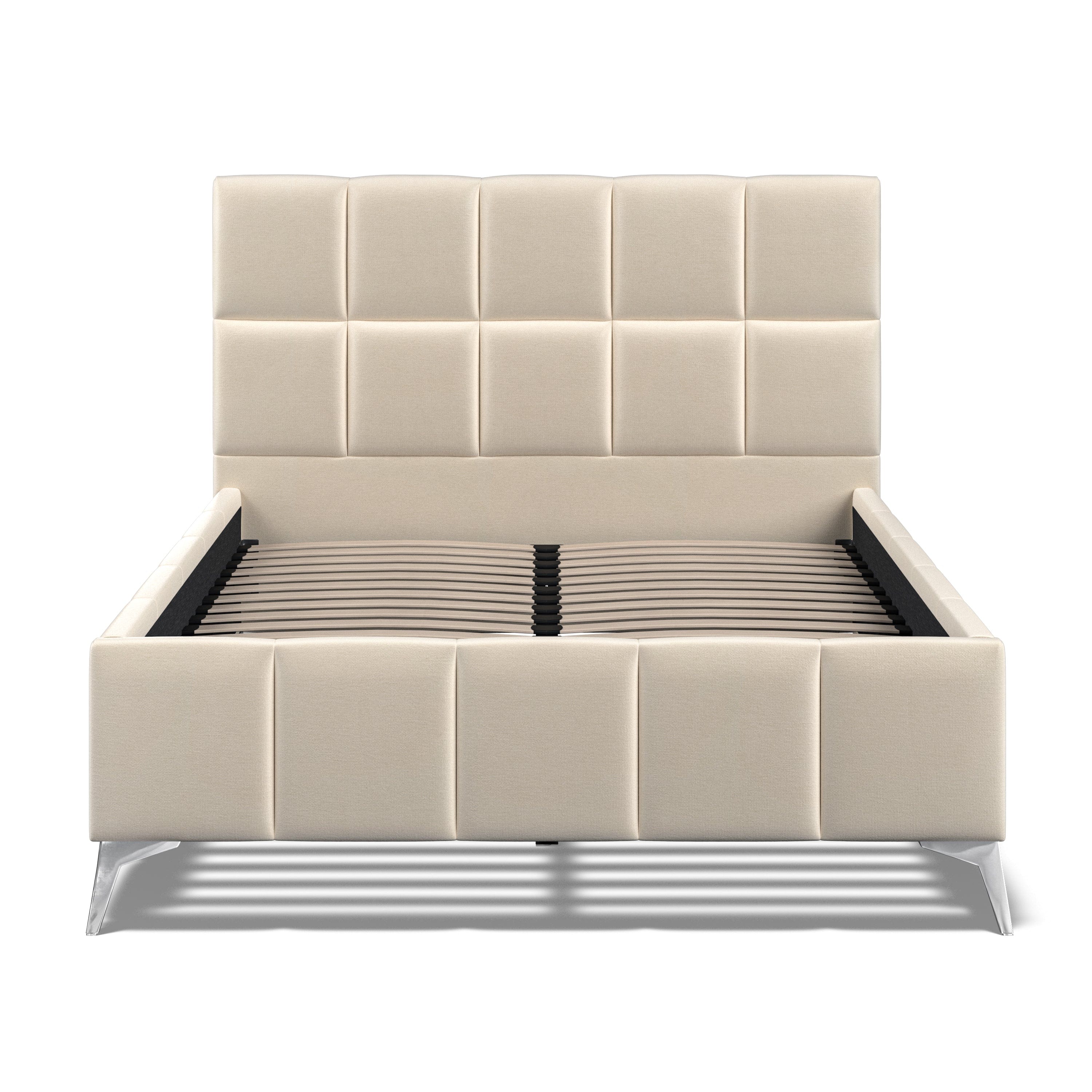 Baymore Beige Linen Double Upholstered Bed Frame