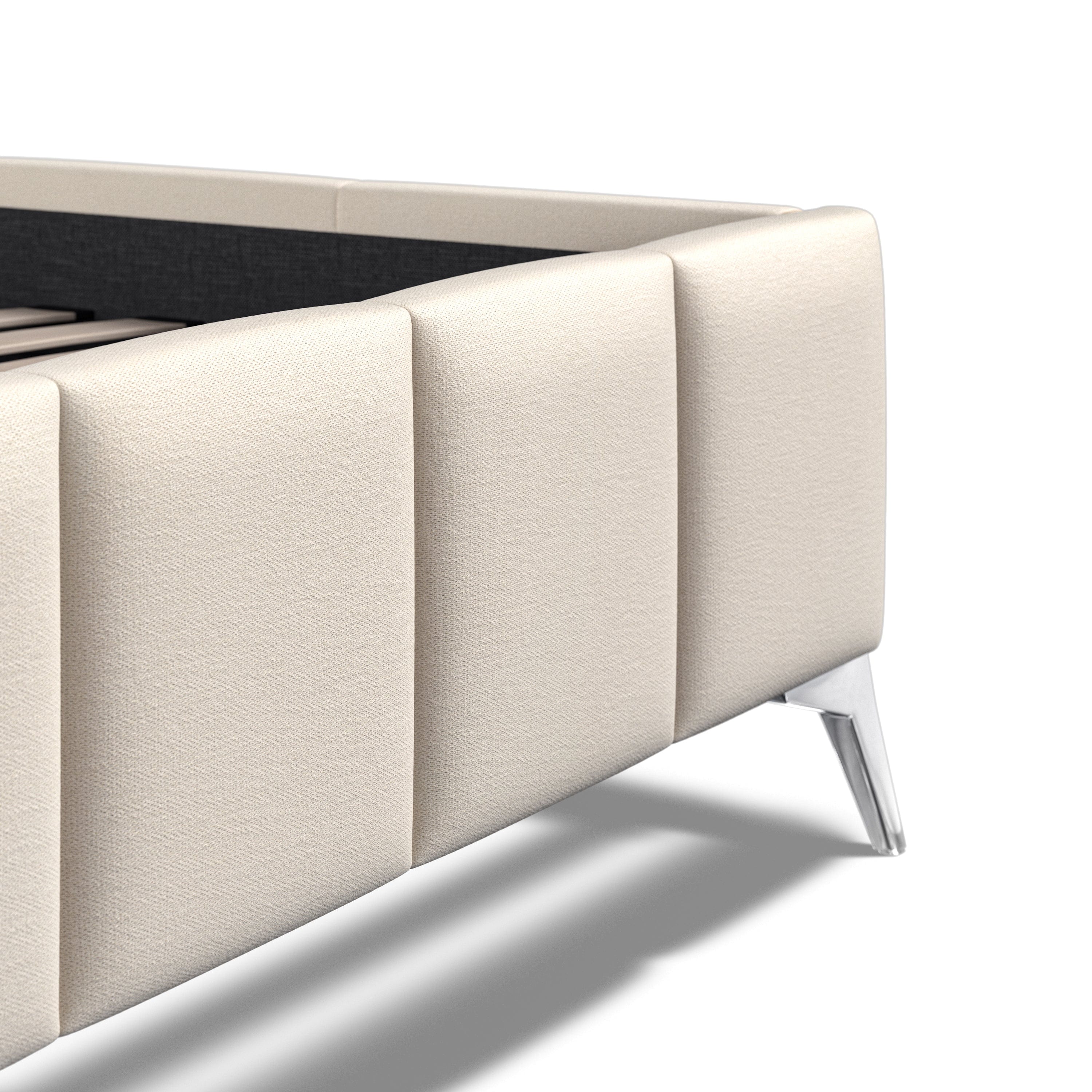 Baymore Beige Linen Double Upholstered Bed Frame