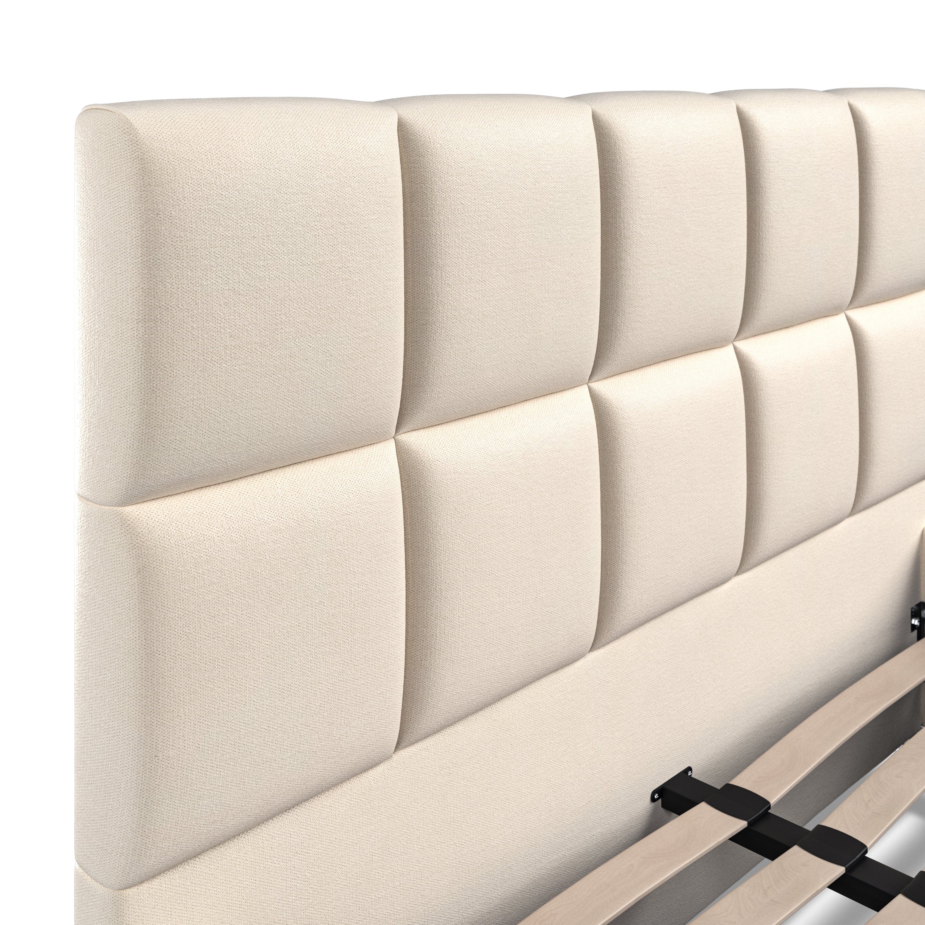 Baymore Beige Linen Double Upholstered Bed Frame