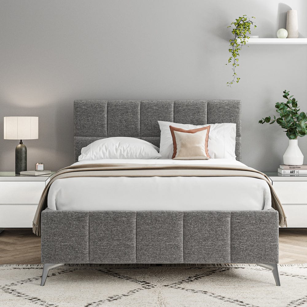 Baymore Dark Grey Linen Double Upholstered Bed Frame