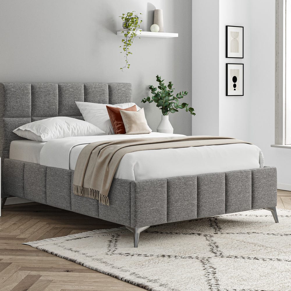 Baymore Dark Grey Linen Double Upholstered Bed Frame
