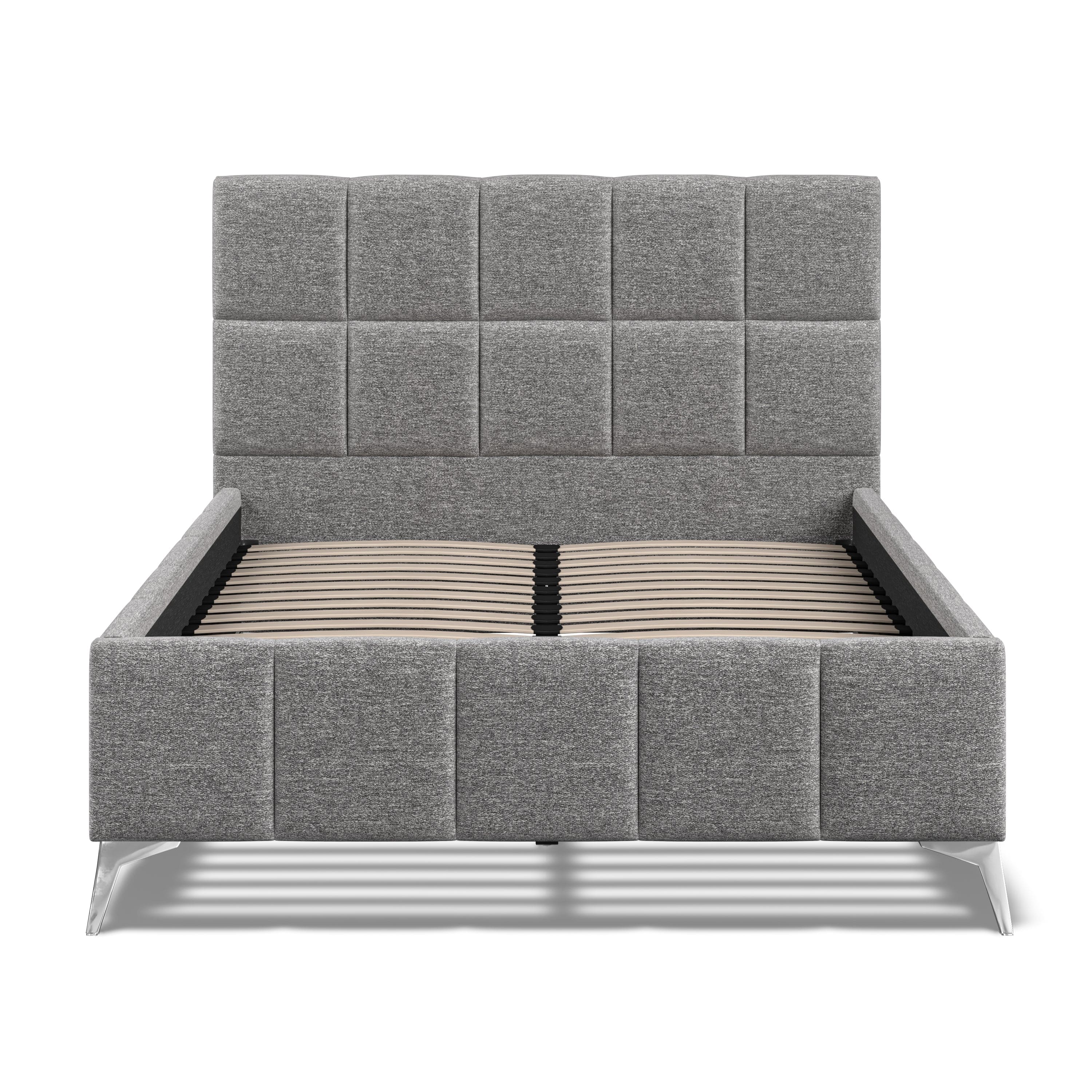 Baymore Dark Grey Linen Double Upholstered Bed Frame