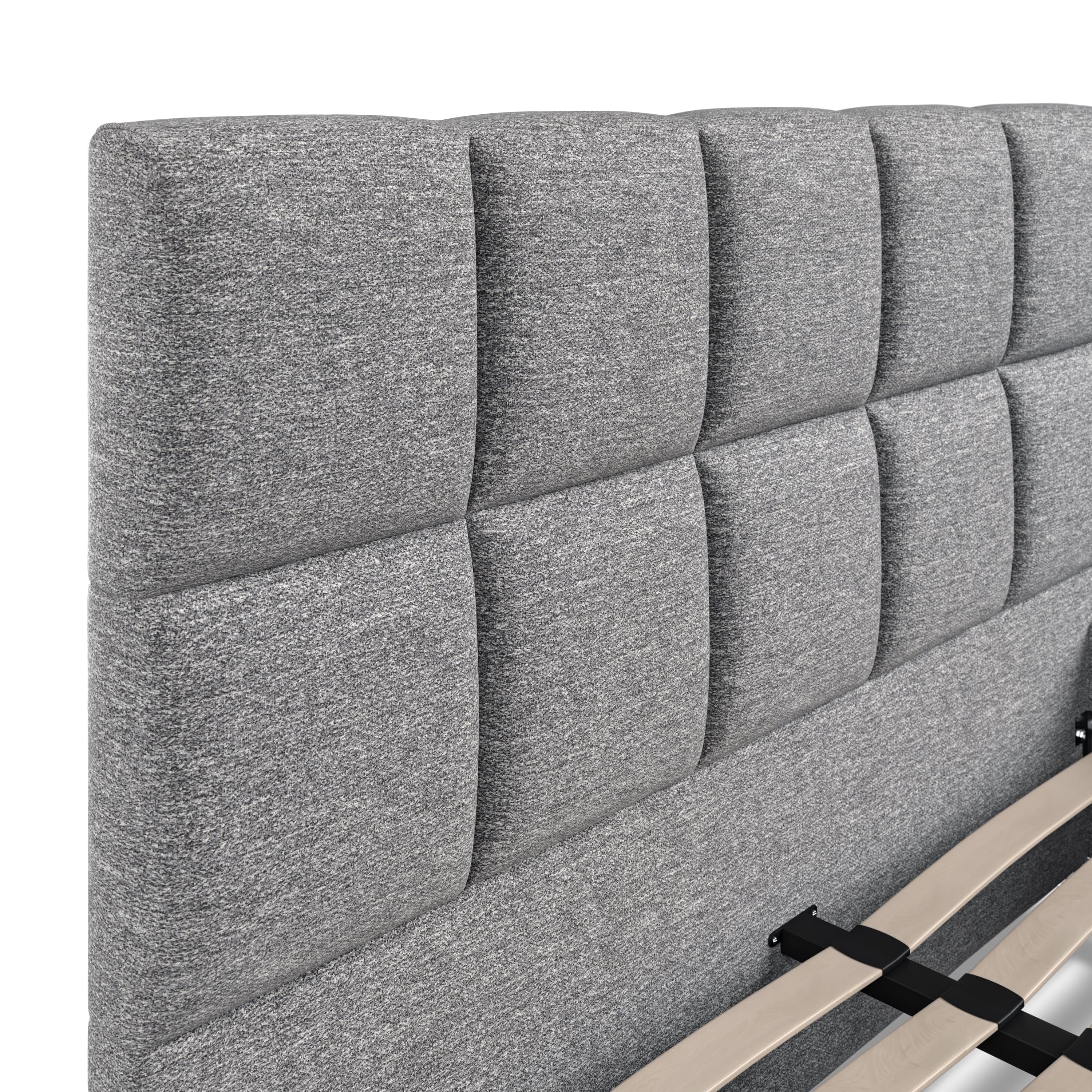 Baymore Dark Grey Linen Double Upholstered Bed Frame