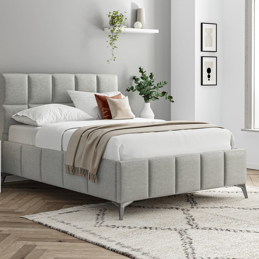 Baymore Grey Linen Double Upholstered Bed Frame