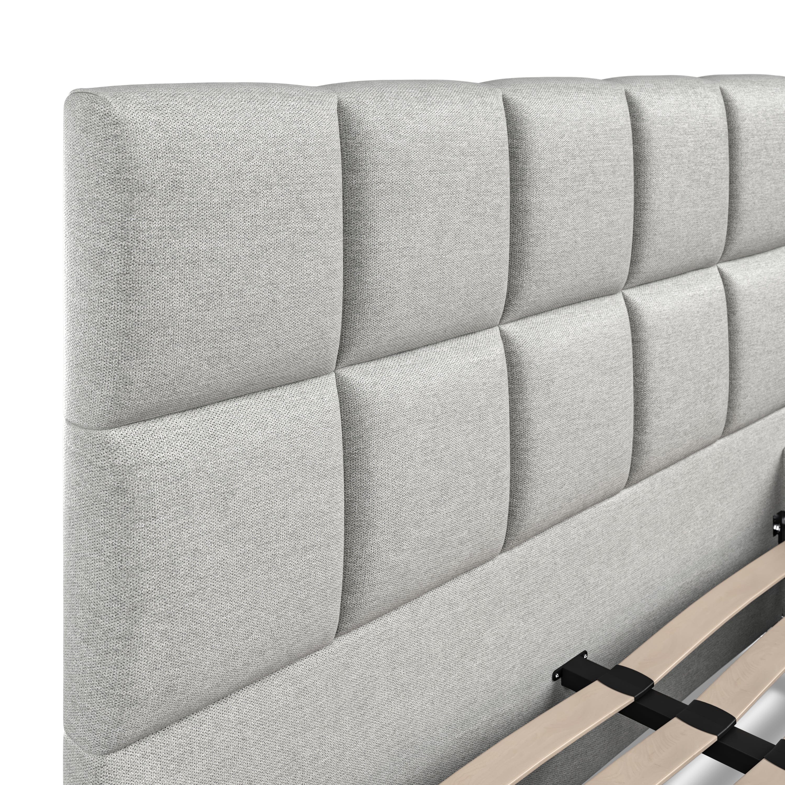 Baymore Grey Linen Double Upholstered Bed Frame